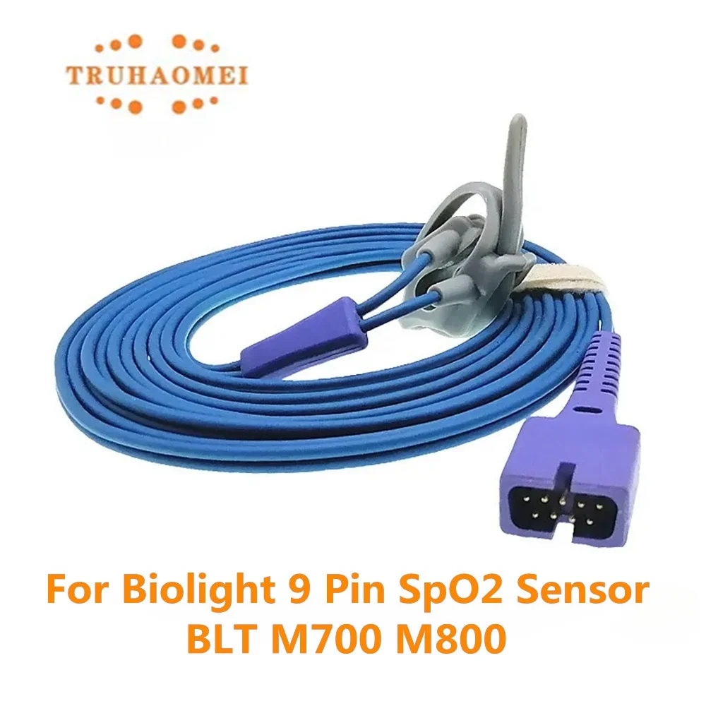 For Biolight M700 M800 SPO2 Sensor 9 Pin 2.5 Meters Long Wire For Adult Child Pediatric Neonates Ear Vet Animal Clip Use