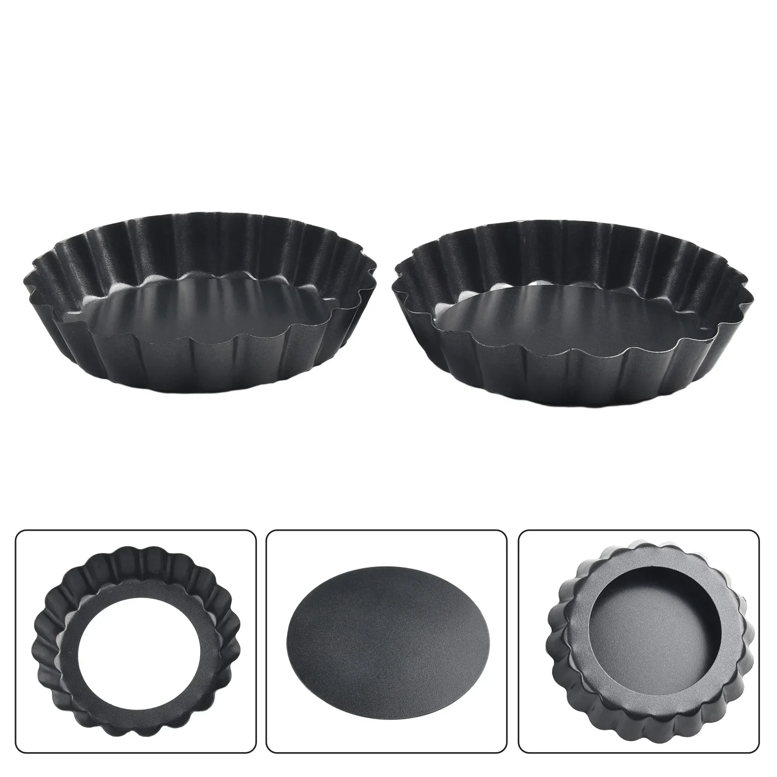 Non Stick Quiche Pans With Removable Bottom, 4 Inch Tart Tins Made Of High Carbon Steel For Even Heat Distribution