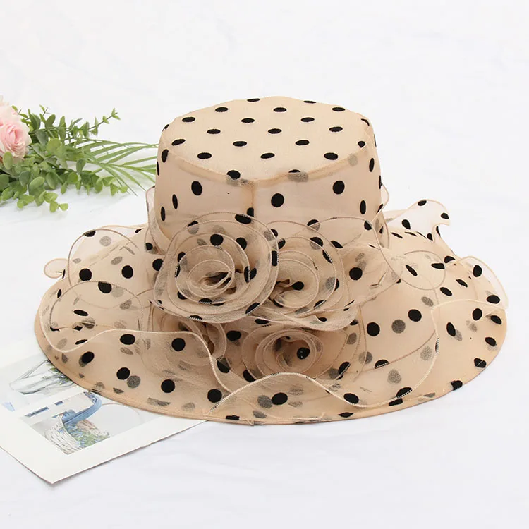 2024Newest Hot Fashion 1Pcs Mesh Ruffles Flower Women Kentucky Derby Wide Brim Wedding Church Occasional Organza Sun Hat