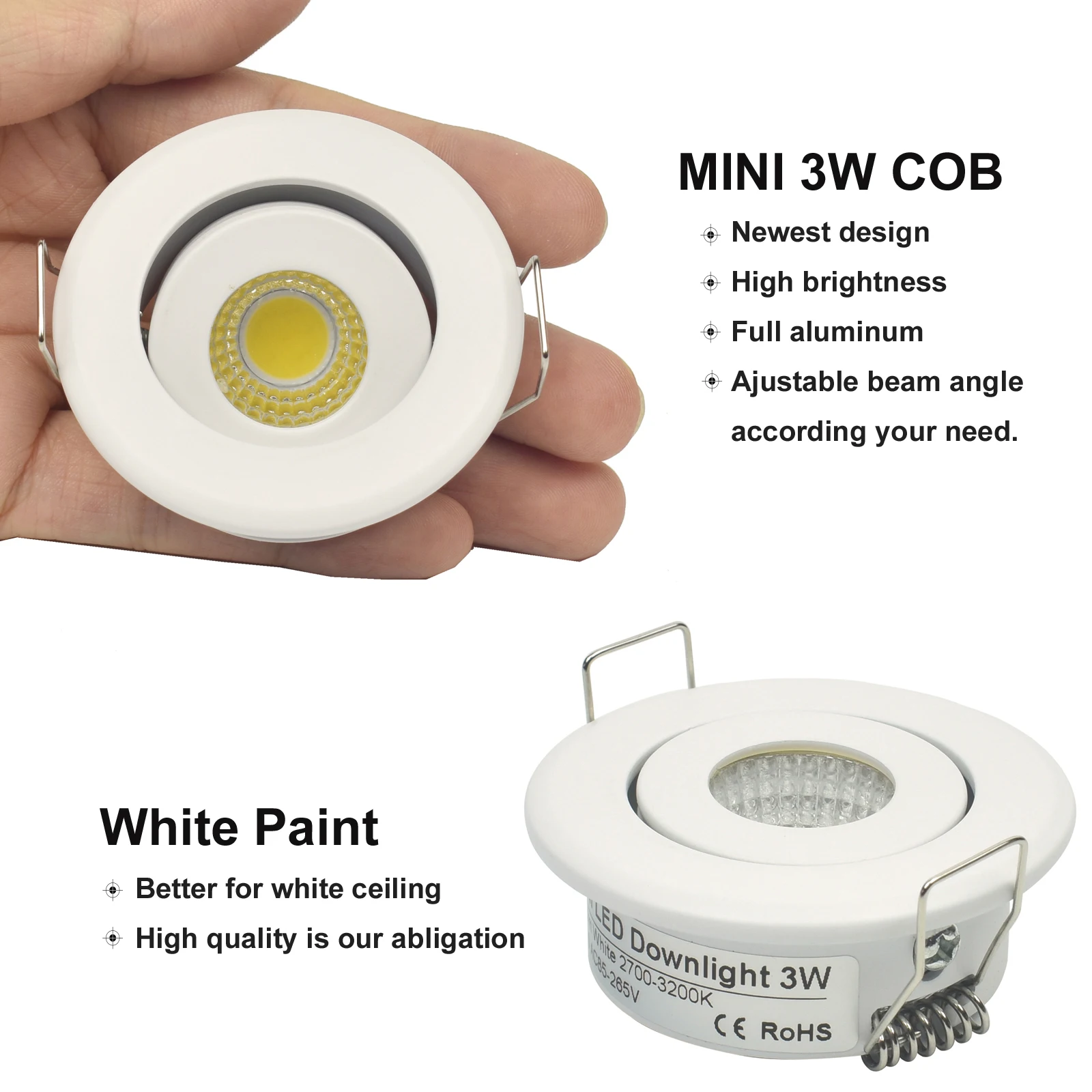 Mini LED embutido Spot Downlights, 1W COB, 3W, regulável, LED redondo para casa, gabinete, Showbox