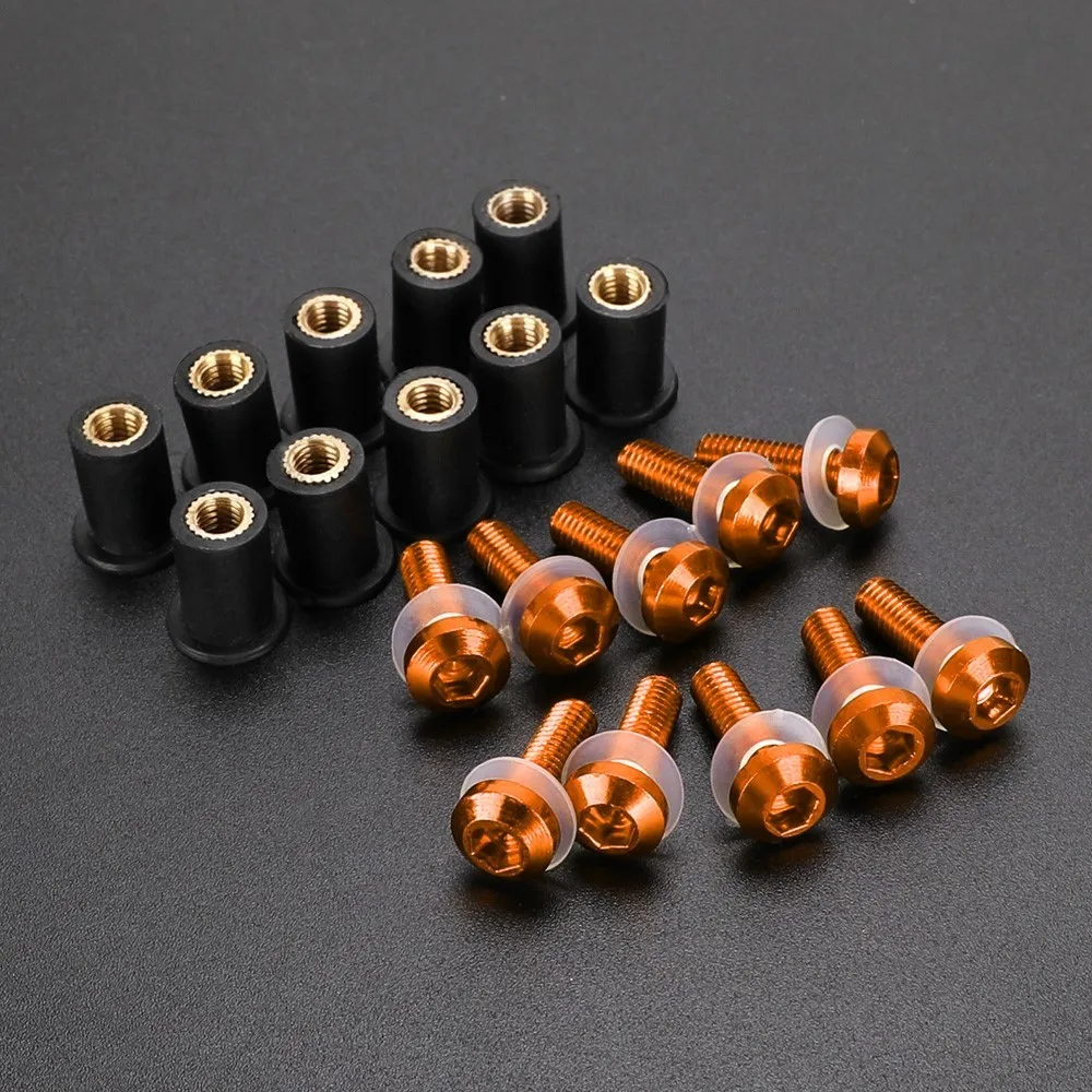 10x Windshield Bolts M5 Windscreen Fasterner Kit 5mm Screws Washer Nuts for Yamaha YZF R1 R6 R7 600R 750R 1000R FZ1 FZ6 FZ6R