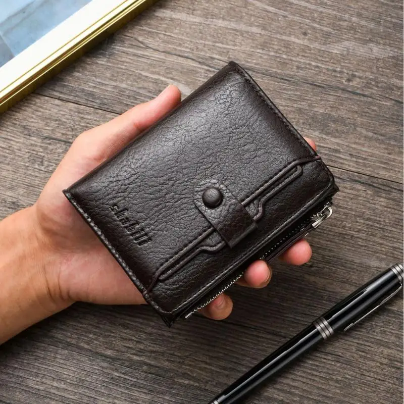 

High quality men's high-end PU zipper buckle with multiple card slots casual and versatile retro large capacity coin purse