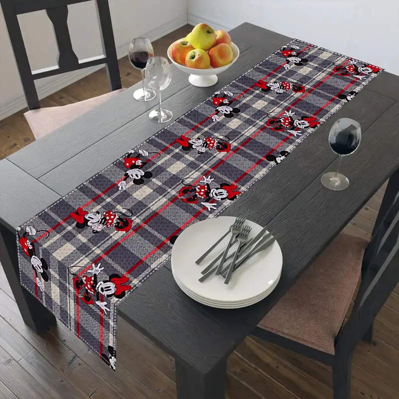 1 Piece Disney Table Runner, Gray Mickey, Washable Table Flag, Suitable for Family Gatherings, Home Decoration, Birthday Party Decoration