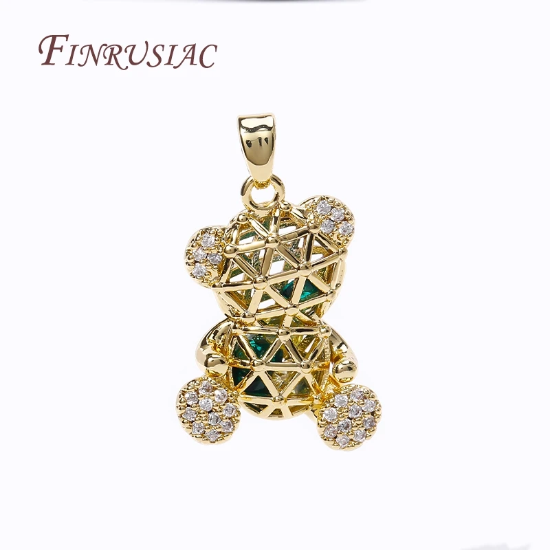 Luxury Trendy 18K Gold Plated Pave Zircon Animal Bear Charms for DIY Christmas Pendants Jewelry Making Supplies Accessories