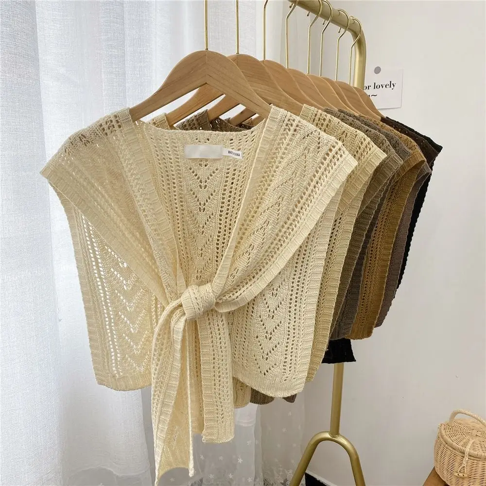 

Korean Style Knitted Shawl Solid Color Knitted Texture Fake Collar Neck Cape Versatile Design Air Conditioning Shawl