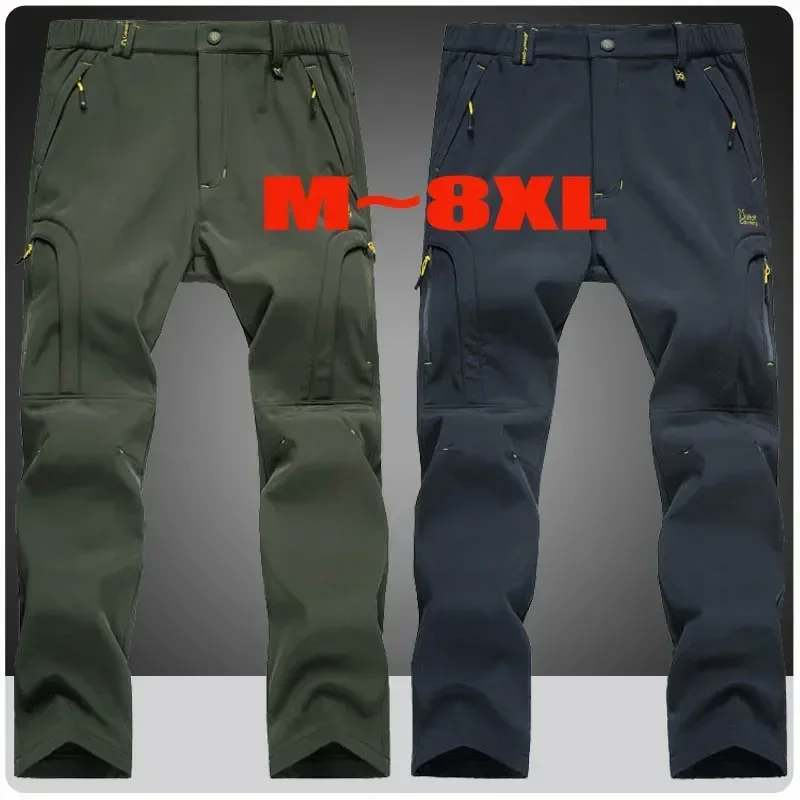 Plus Size 6XL 7XL 8XL Mens Thicken Snow Ski Waterproof Softshell Pants Winter Tactical Camping Hiking Snowboard Fleece Trousers