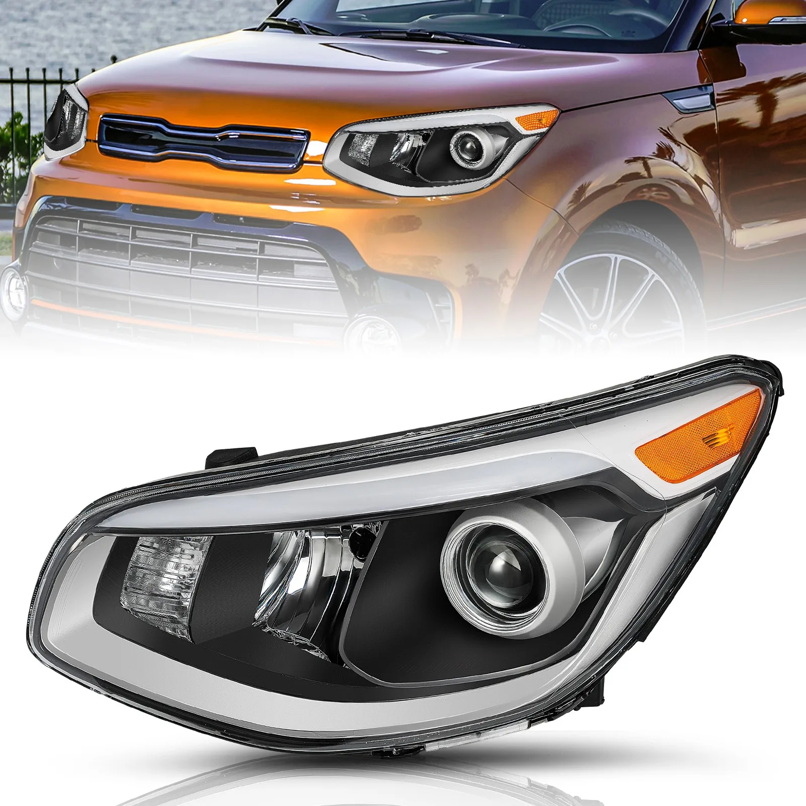 

For 2014 2015 2016 Kia Soul Black Projector Halogen Headlight LH Driver Side