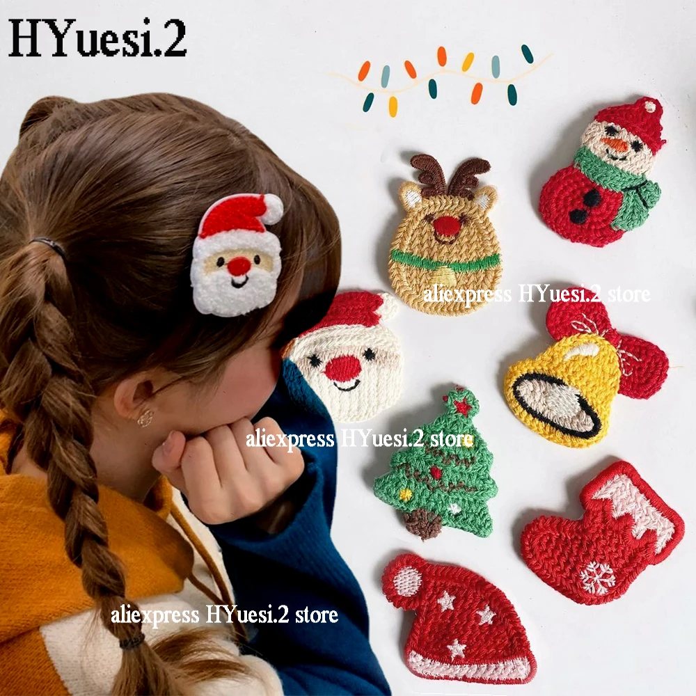 Christmas Snap Hairpins Toddlers Knitted Snowman Elk Xmas Tree Hair Clips Girl Kid Side Bangs Hair Barrettes For Party Headwear