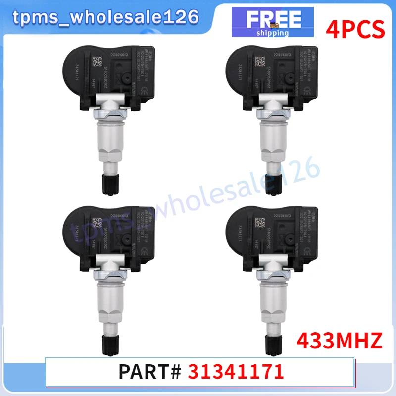 31341171 Car Tire Pressure Monitor System Sensor 4PCS For Volvo C30 C70 S40 S60 S70 V40 V60 XC60 TPMS 433MHZ 31341893 31445473