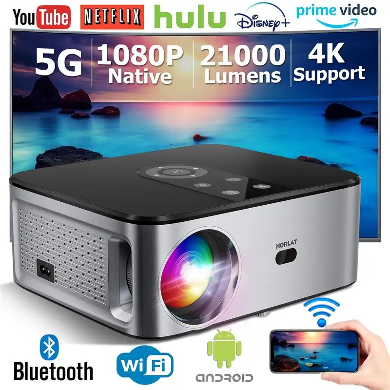 Top! 21000Lumenes Android 4K LED Projector 800ANSI Full HD 1080P Video Home Theater Auto Keystone 5G WiFi Portable Proyector