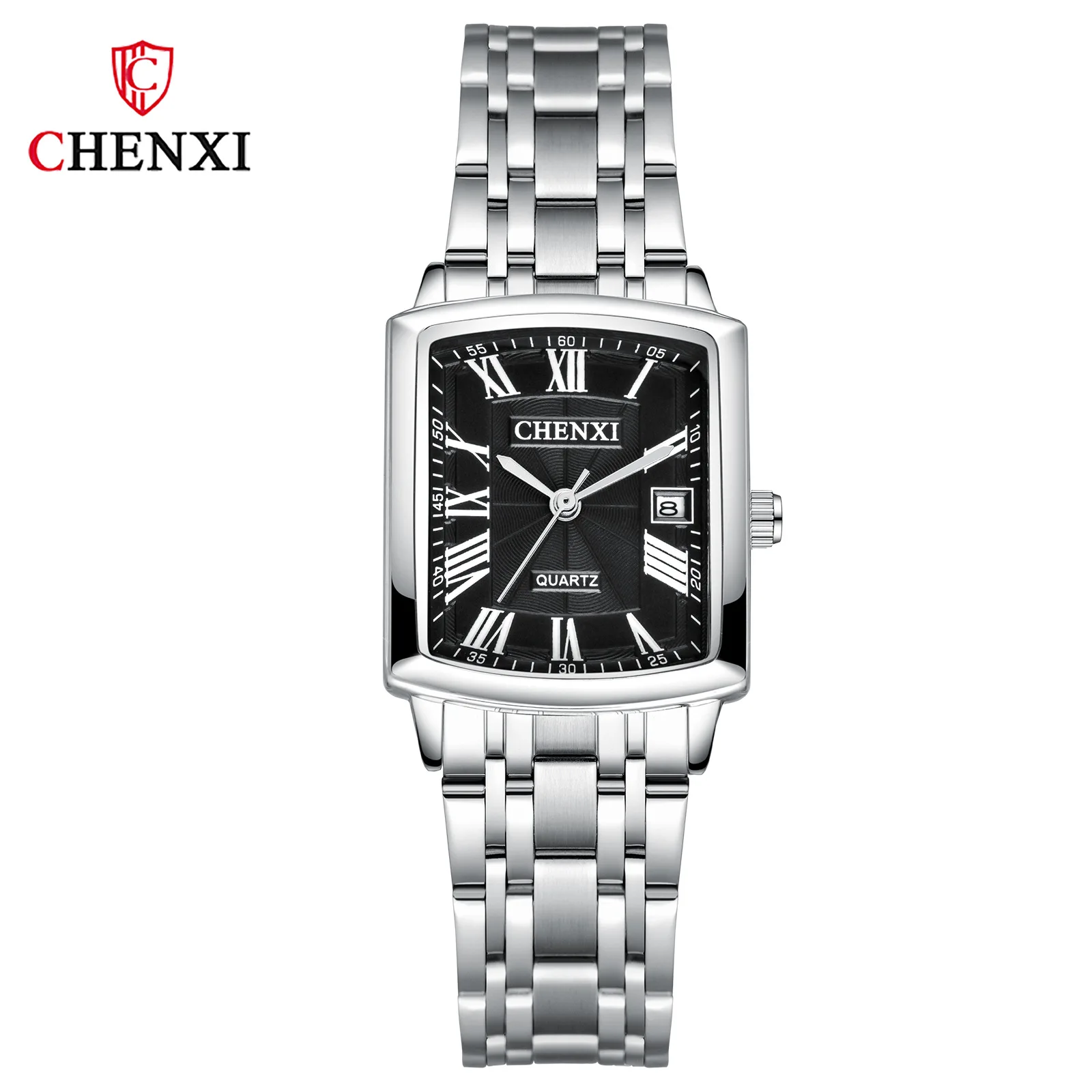 CHENXI Brand Fashion Classic Square Dial Couple Lovers Quartz Wristwatch Delicate Luxury Steel Strap Men Watch Women Full Steel