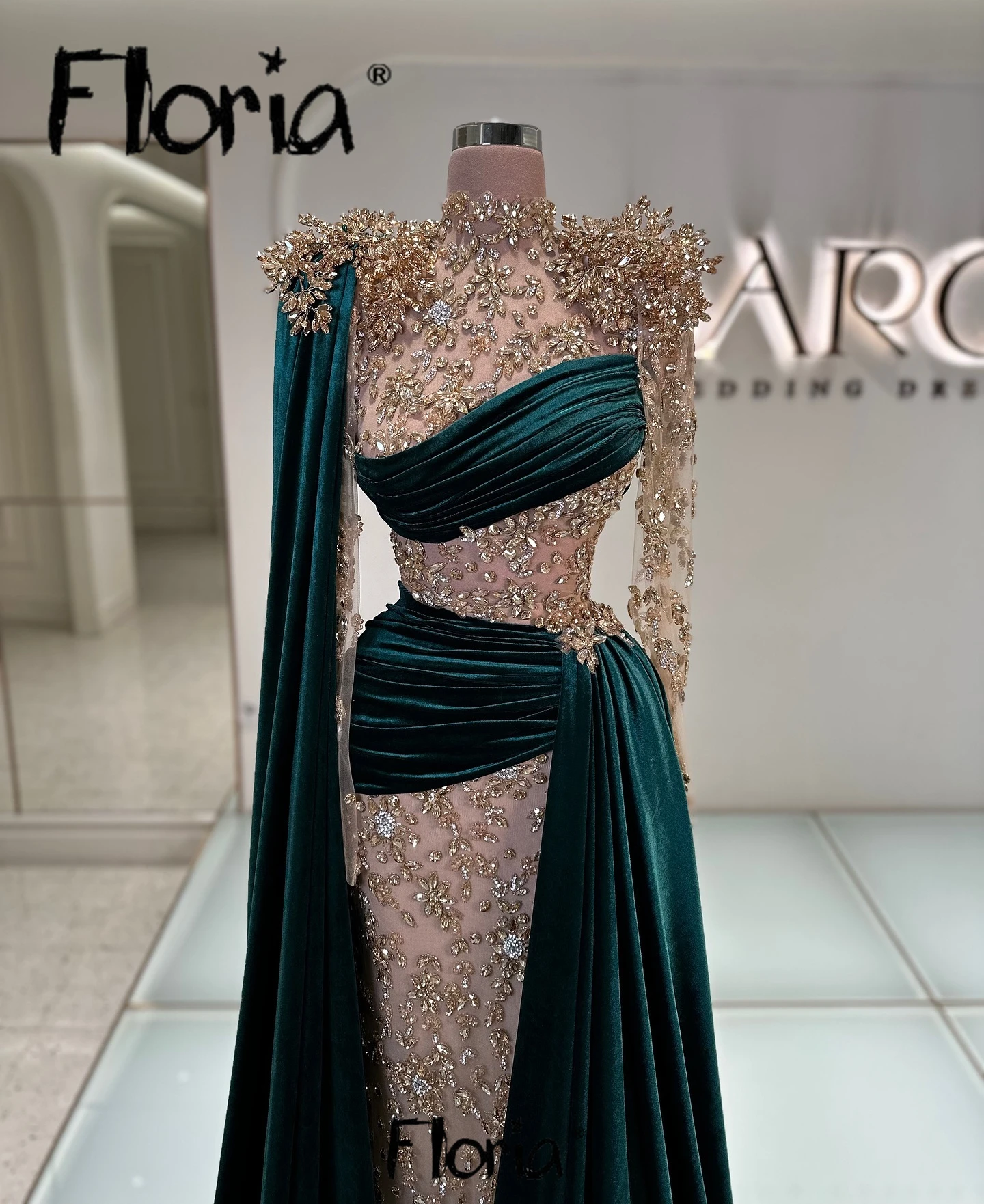 Exquisite Green Evening Dresses Long Cape Sleeve Mermaid Pageant Birthday Prom Party Gowns Muslim Vestidos De Noche Customized