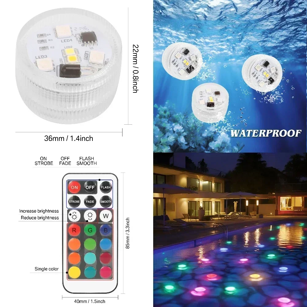 Mini Submersible LED Lights with Remote RGB Multicolor Candles Waterproof Small Underwater Tealights for Vases Pools Ponds Decor