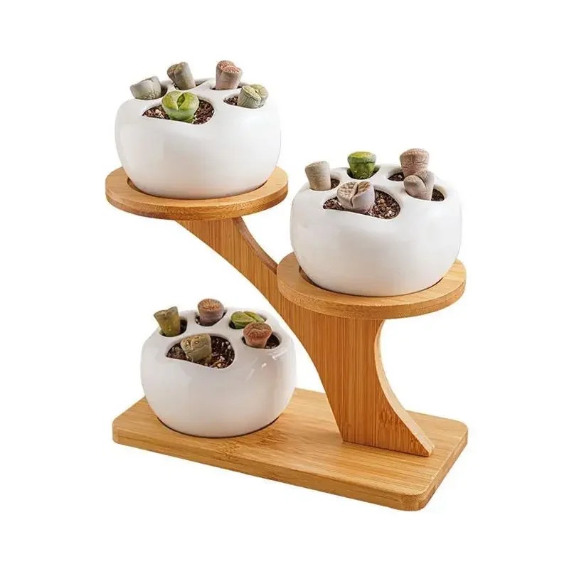 Countertop 3 Tier Plant Shelves Bamboo Pots Balcony Pedastle Plant Stand Single Window Estante Para Plantas Home Decorations