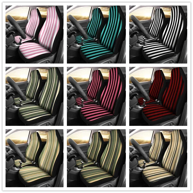 Black and White Striped Car Seat Covers, Car Accessories Seat Cover Gifts Idea,Pack of 2 Universal Front Seat Protective Cover