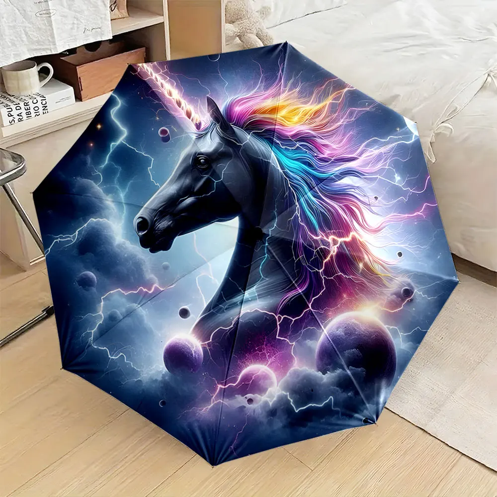 1PC Unicorn Galaxy Theme Umbrella Design Print 8 Iron Ribs Folding Umbrella Auto-Open Fashion Sunshade