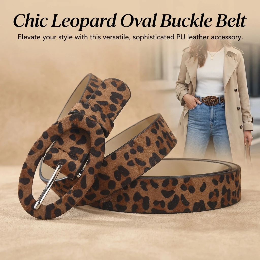 Stylish Women PU Belt With Leopard Print Oval Buckle Comfort Adjustable Length For Casual And Office Wear