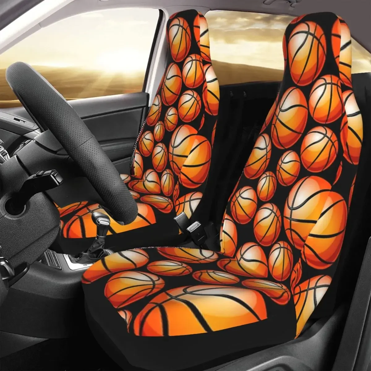 Basketball Pattern Car Seat Cover Custom Printing Universal Front Protector Accessories Cushion Set