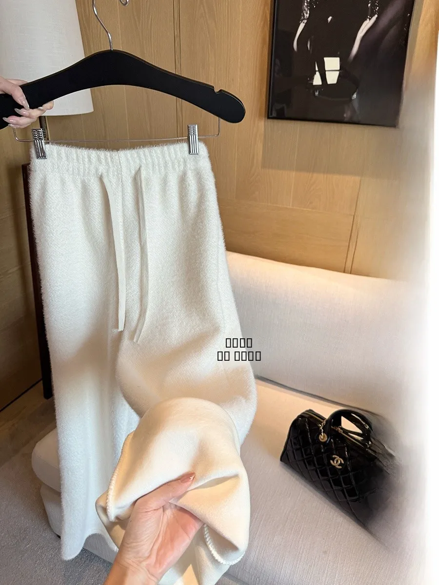 

Утепленные широкие брюки Thiened Fce белого цвета, свободного кроя, зимние повседневные брюки для женщин, удобные, теплые, с высокой талией, нейлоновые