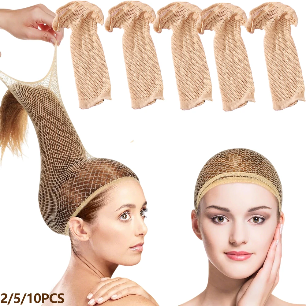 Light Color Wig Cap 2/5/10PCS Hair Net for Wigs, Large Mesh Wig Cap for Long Hair for Women Nylon Hair Net Non Slip