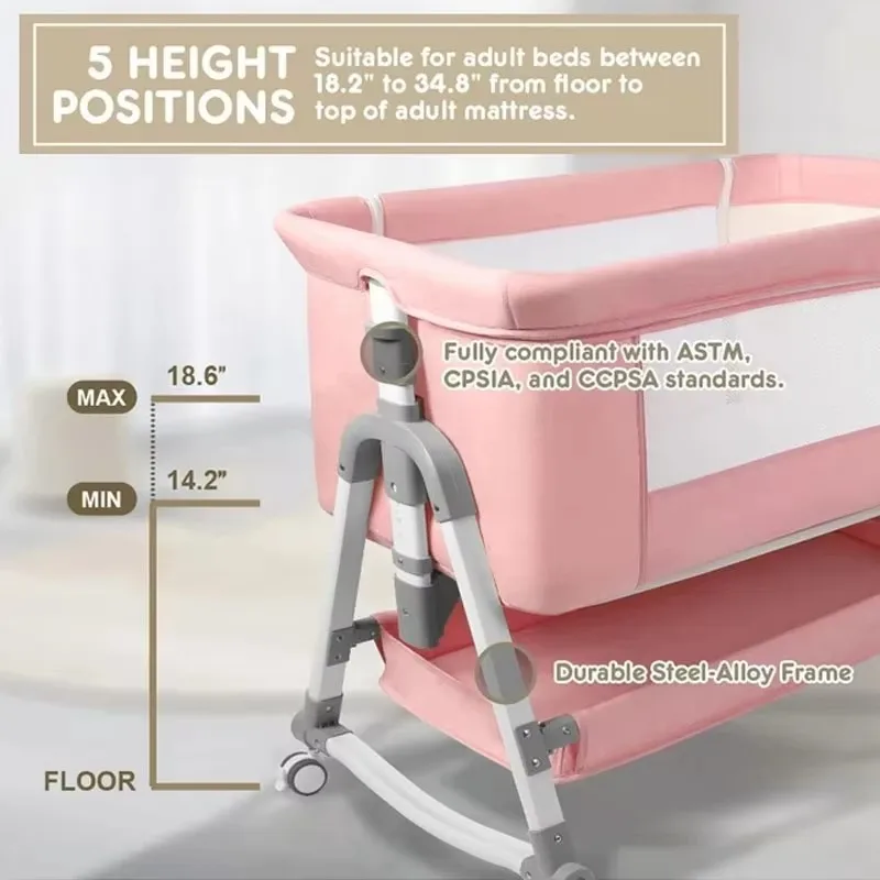 Baby Bassinet Bedside Sleeper 4-in-1 Convertible Baby Bassinet, Height Adjustable, Easy Folding