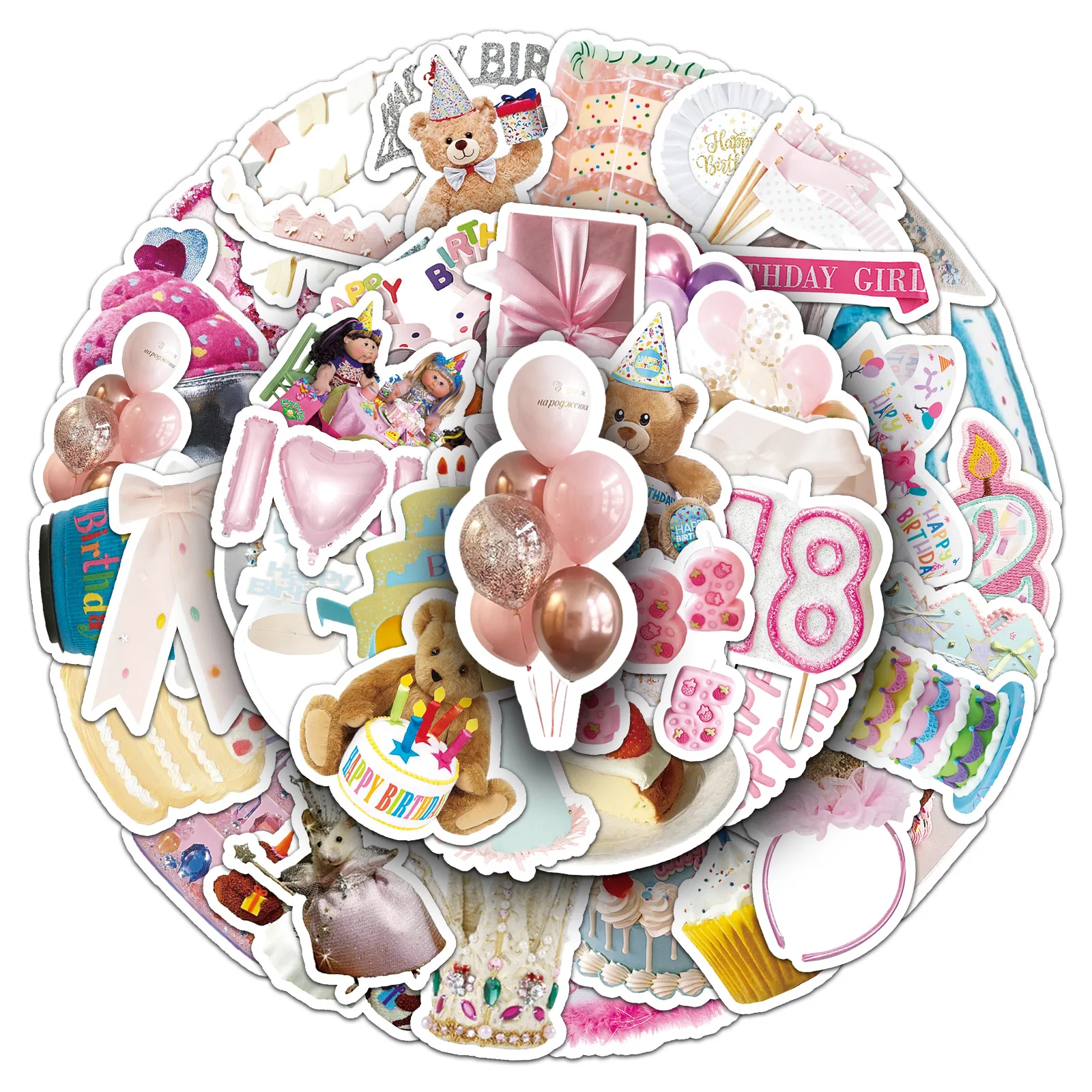 

10/30/50PCS Cartoon Creative Birthday Doodle Stickers INS Style Cute Decals for Party Decoration Pencil Box Waterproof Decal Toy