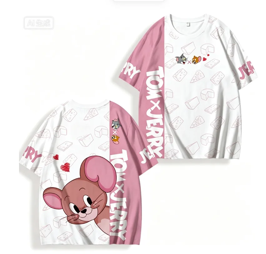 2026 Sommer Herren- und Damen-Kurzarm-T-Shirt mit Tom und Jerry Cartoon-Print, schnelltrocknend, Rundhals, lässig, passend für die ganze Familie – Detail 6