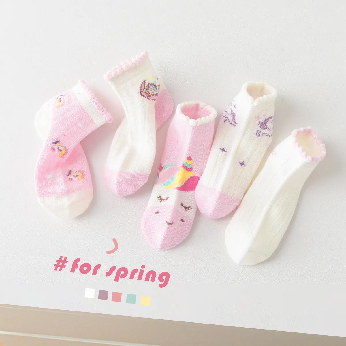 

5 пар/упаковка, милые носки с рисунком единорога для девочек, вязаные хлопковые сетчатые носки для маленьких девочек, мягкие эластичные дышащие детские носки для малышей