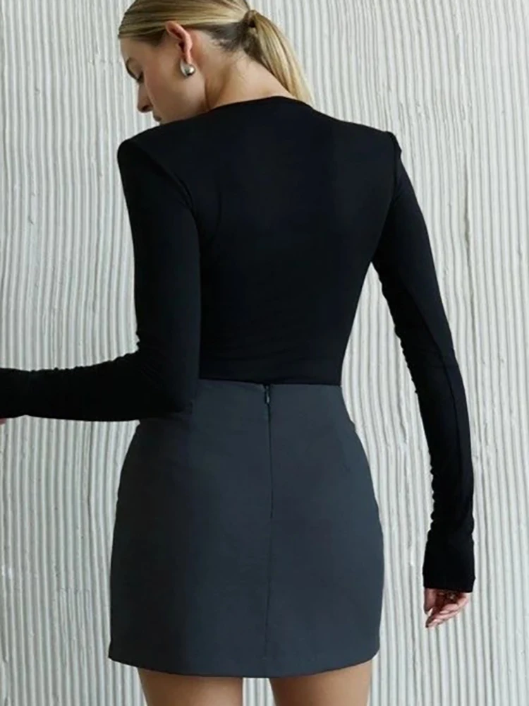 JULISSA MO Sexy Deep V-neck Long Sleeve Women Bodysuit Black High Waist Ruched Playsuit Autumn Slim Elegant Party Clubwear 2025