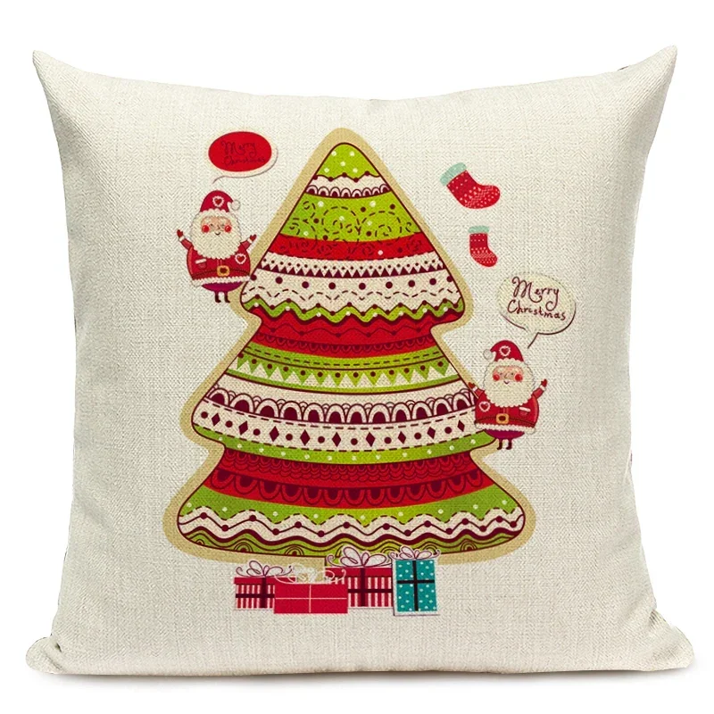 1pcs/SET Christmas Tree Pattern Linen Throw Pillow Case, Decorative Cushion Cover, Car, Home, Sofa Decor, Merry Christmas