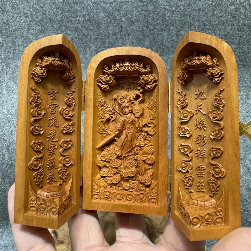 10cm,Nine Heavens Xuan Nv Statue ornament,Feng Shui Taoist,finely carved jujube wood Nine Heavens Xuan Nv Three Open Statue