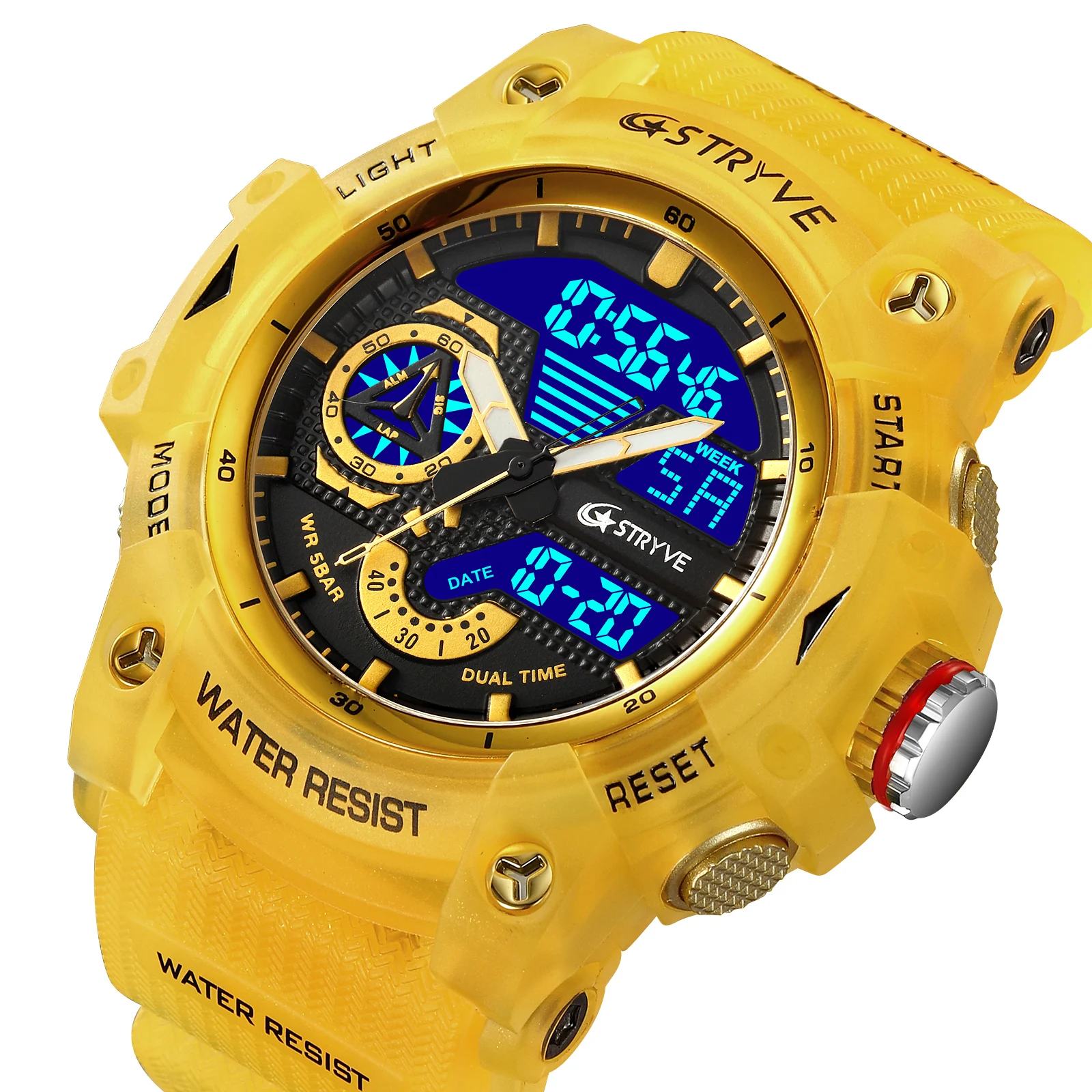 Beliebte STRYVE 8029 Uhr für Herren Luxus 5ATM Wasserdichte Herrenuhr Analog-Digital Dual-Uhrwerk Multifunktionale Sportuhr