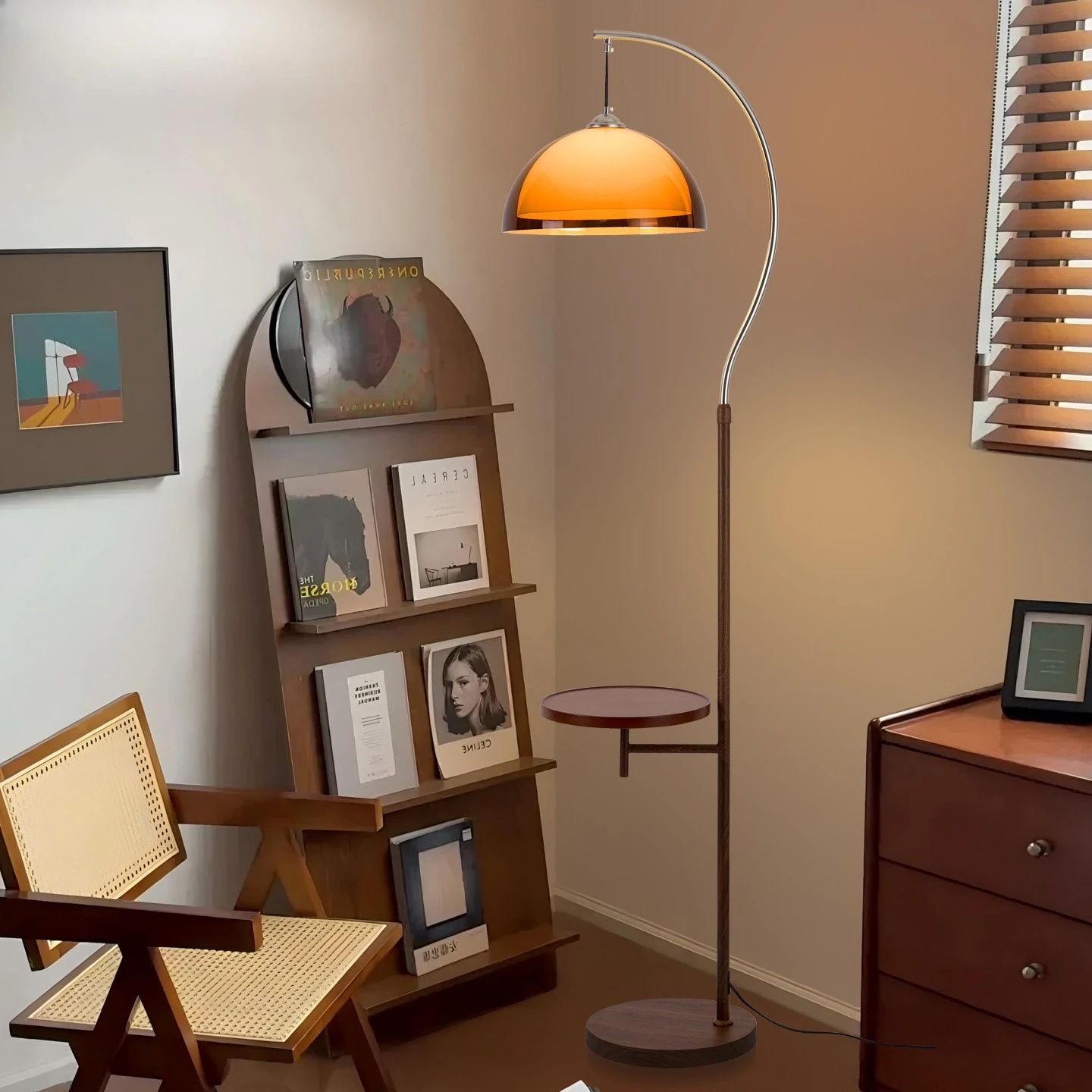 Floor Lamp Arched - Ahşap Kavisli Ayaklı Lambader Yan Sehpalı