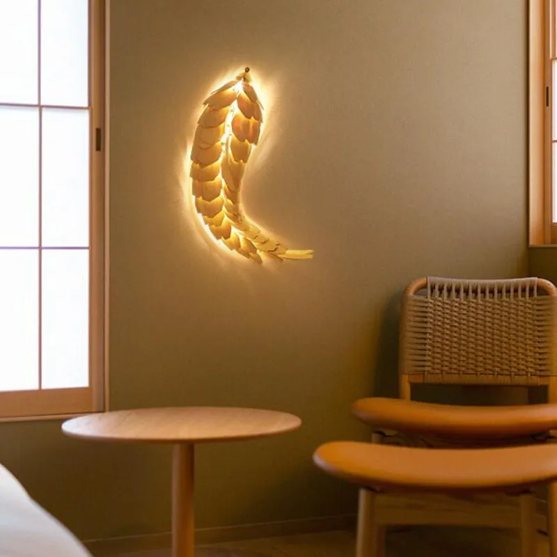 Creative Handmade Chinese Style Wood Fish Wall Lamp Shine LED 12W Living Room Bedside Stair Lighting Decor Lamp Wall Sconces