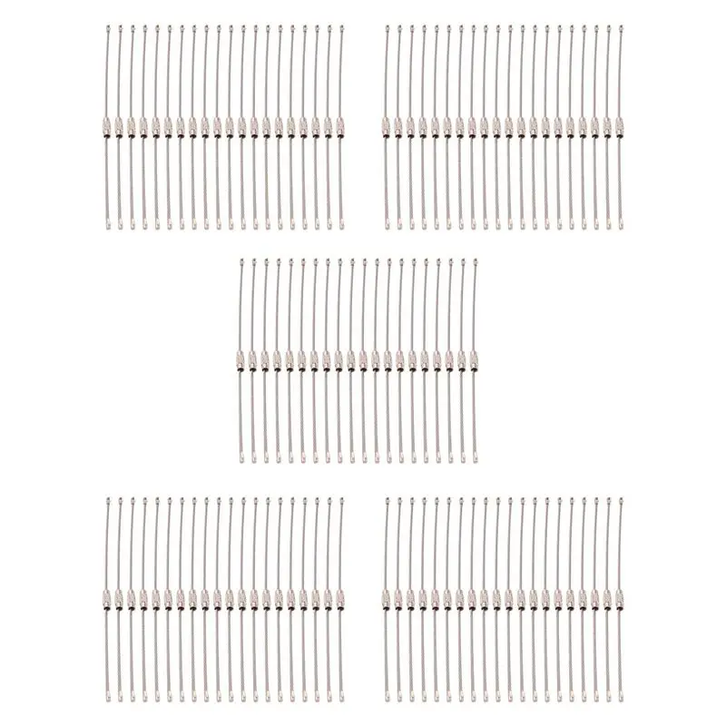 100Pcs Stainless Steel Wire Key Chain Ring Holder Metal Cable Wire Lanyard With Screw Locking For Outdoors Hanging-AT36