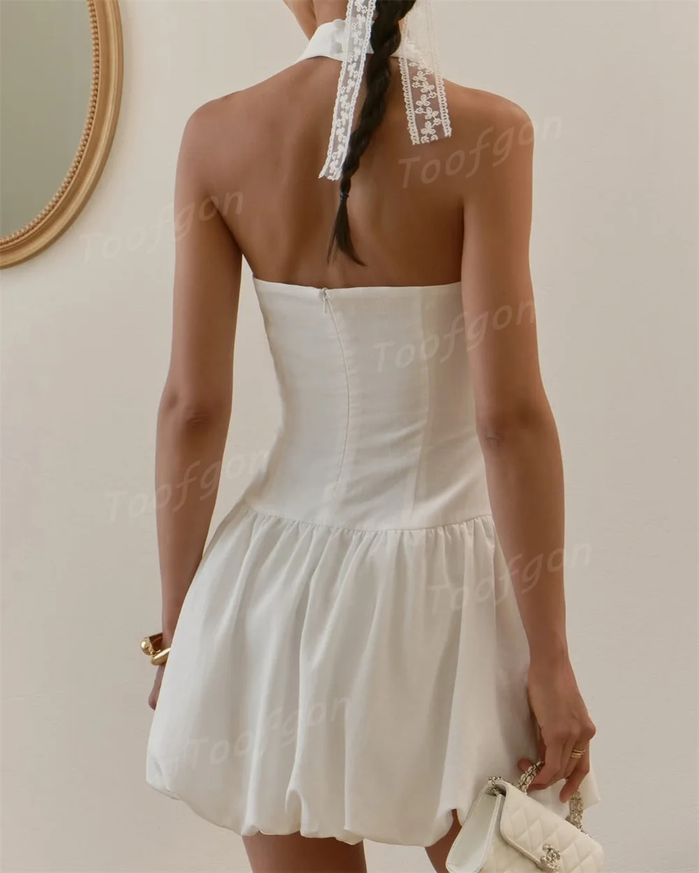 Toofgon مثير الرسن المرأة فساتين حفلة موسيقية صغيرة الساتان ألف خط فستان الزفاف الرسمي الفتيات عارية الذراعين فساتين كوكتيل مخصصة