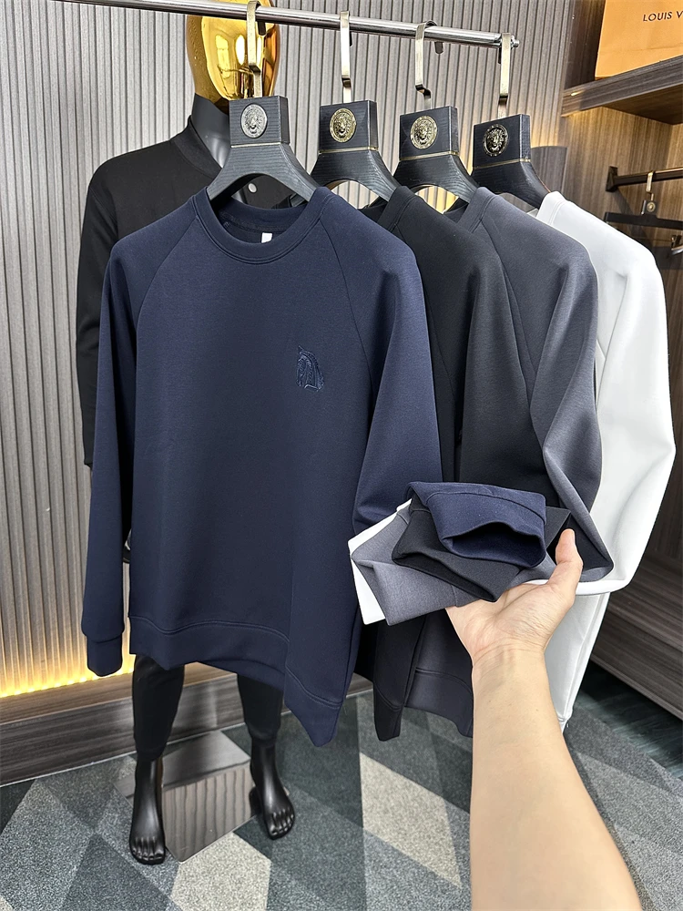 

Men's round Ne Sweatirt Pure Color Air Layer Breathable Embroidery Knitwear Comfortable Loose Fit Youth Faion Autumn Wear