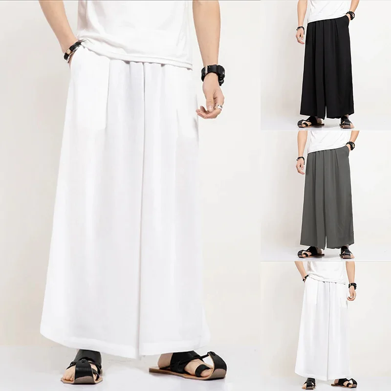 Men's Drape Wide-leg Trousers, Elastic Waist Loose Solid Color Commuter Casual Trousers