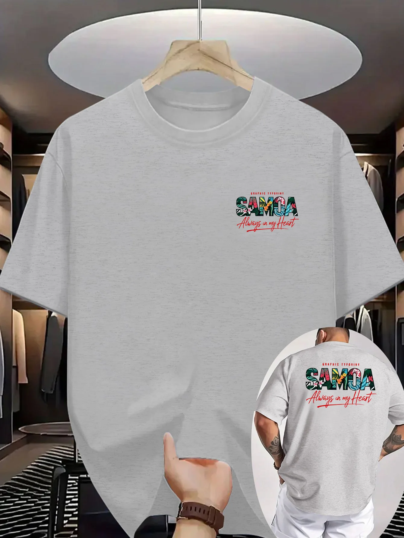 Summer New Men's Casual T-shirt with Ribbed Crew Neck and Short Sleeves, Knitted Fabric, Cool and Comfortable