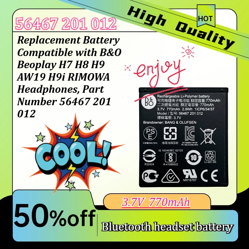 Replacement Battery Compatible with B&O Beoplay H7 H8 H9 AW19 H9i RIMOWA Headphones, Part Number 56467 201 012