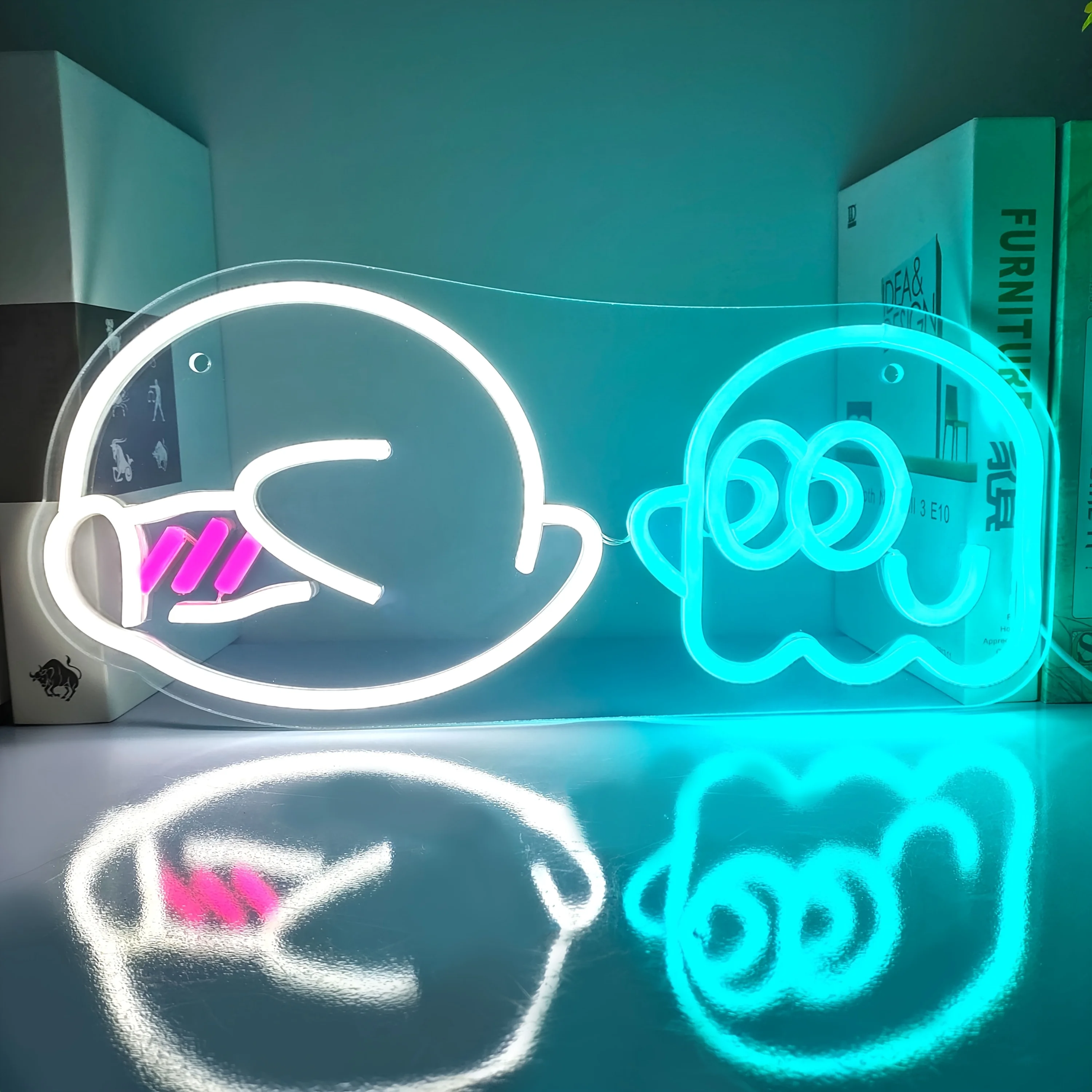 

Cute Ghost and Circle Friend Neon Sign LED USB Dimmable Night Light for Kids Room Playroom Halloween Party Spooky Fun Decor Gift