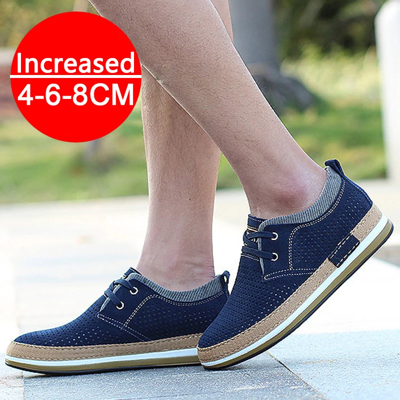 Sapatos de elevador masculinos de alta qualidade altura aumentada 8cm sapatos de aumento interno invisível tênis de couro de camurça esportiva masculina