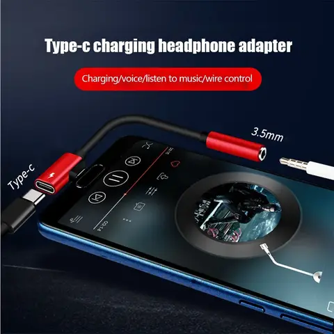 2-i-1-kabel USB-C hörlurar Aux 3,5 mm adapterladdare passar för Xiaomi Huawei typ-C till 3,5 mm ljudsplitter hörlurar 10 best sales USB till ljuduttag - №9