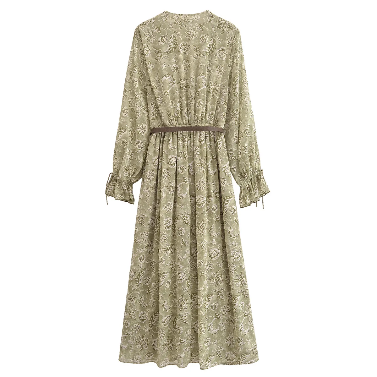 Primavera novas roupas femininas estilo europeu e americano cinto em camadas decoração vestido de manga comprida