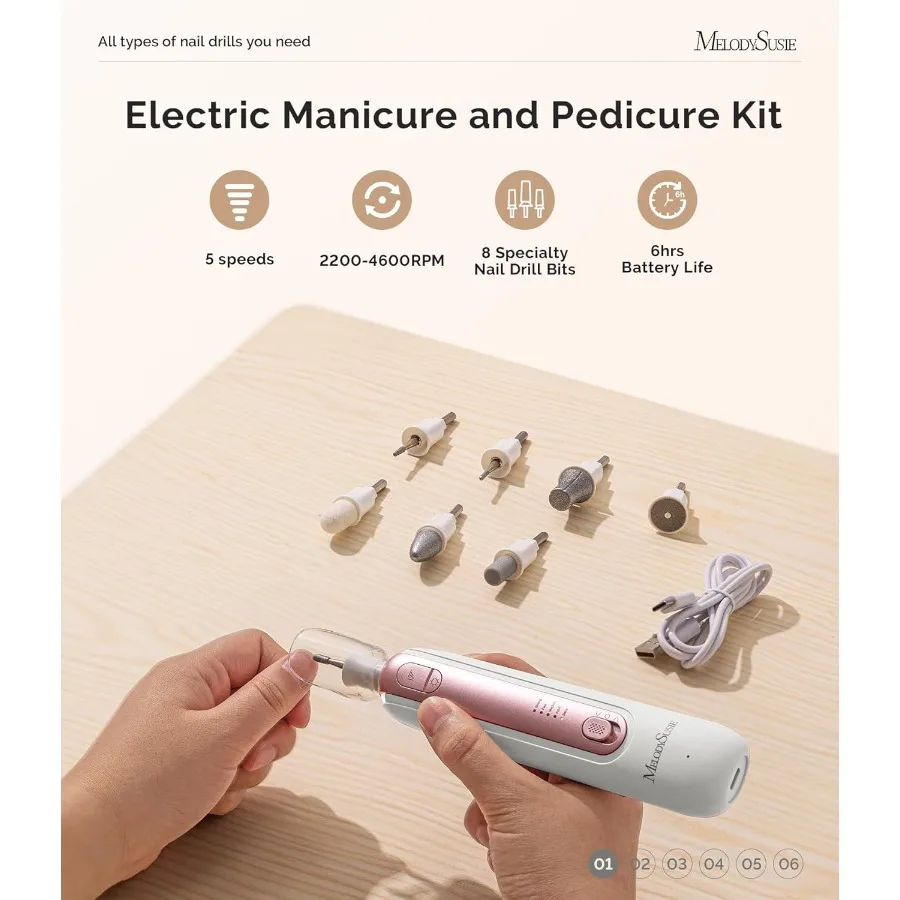 Profissional manicure pedicure kit 8in1 conjunto de broca elétrica do prego com 5 velocidades recarregável sem fio efile com 360 luz led fo