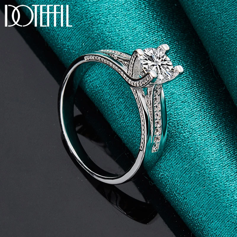 DOTEFFIL 925 Sterling Silver AAA Zircon Round Ring For Woman Man Fashion Wedding Engagement Party Charm Jewelry