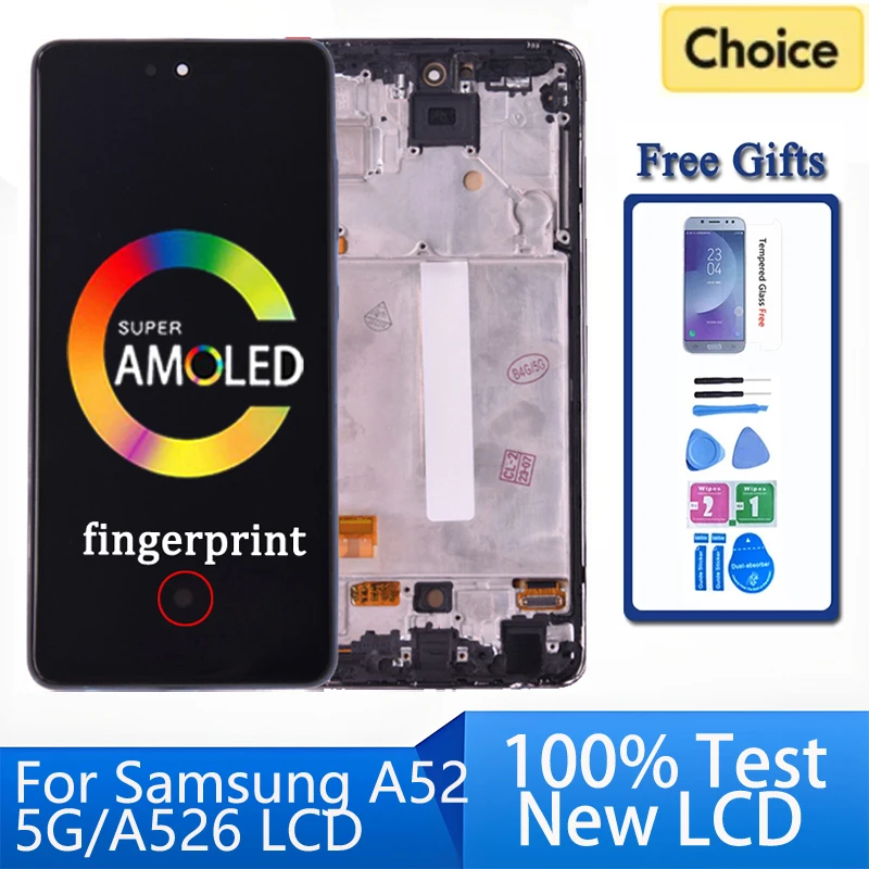 

Super AMOLED For Samsung A52 5G A526 LCD Display Touch Screen With Frame Digitizer For SM-A526B A526U LCD Display Replace