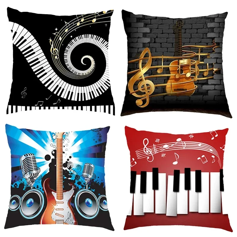 Fashion Music Note Print Cushion Covers Guitar Piano Pillowcases Home Bedroom House Office Square Pillowcase Throw Pillow Cover