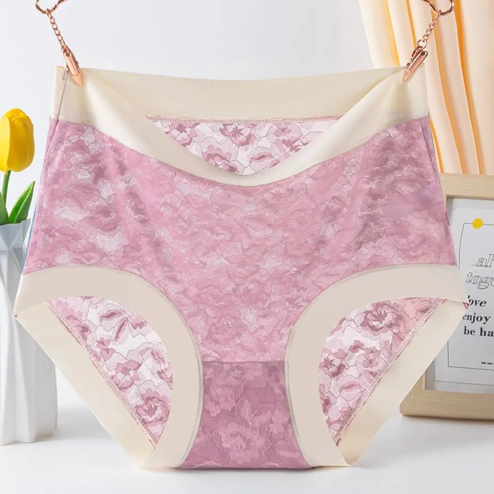 مريحة الحرير الجليد سراويل داخلية نسائية من الدانتيل النساء رقيقة جدا عالية الخصر شبكة زهرة ملخصات كبيرة الحجم تنفس سلس الملابس الداخلية يوميا