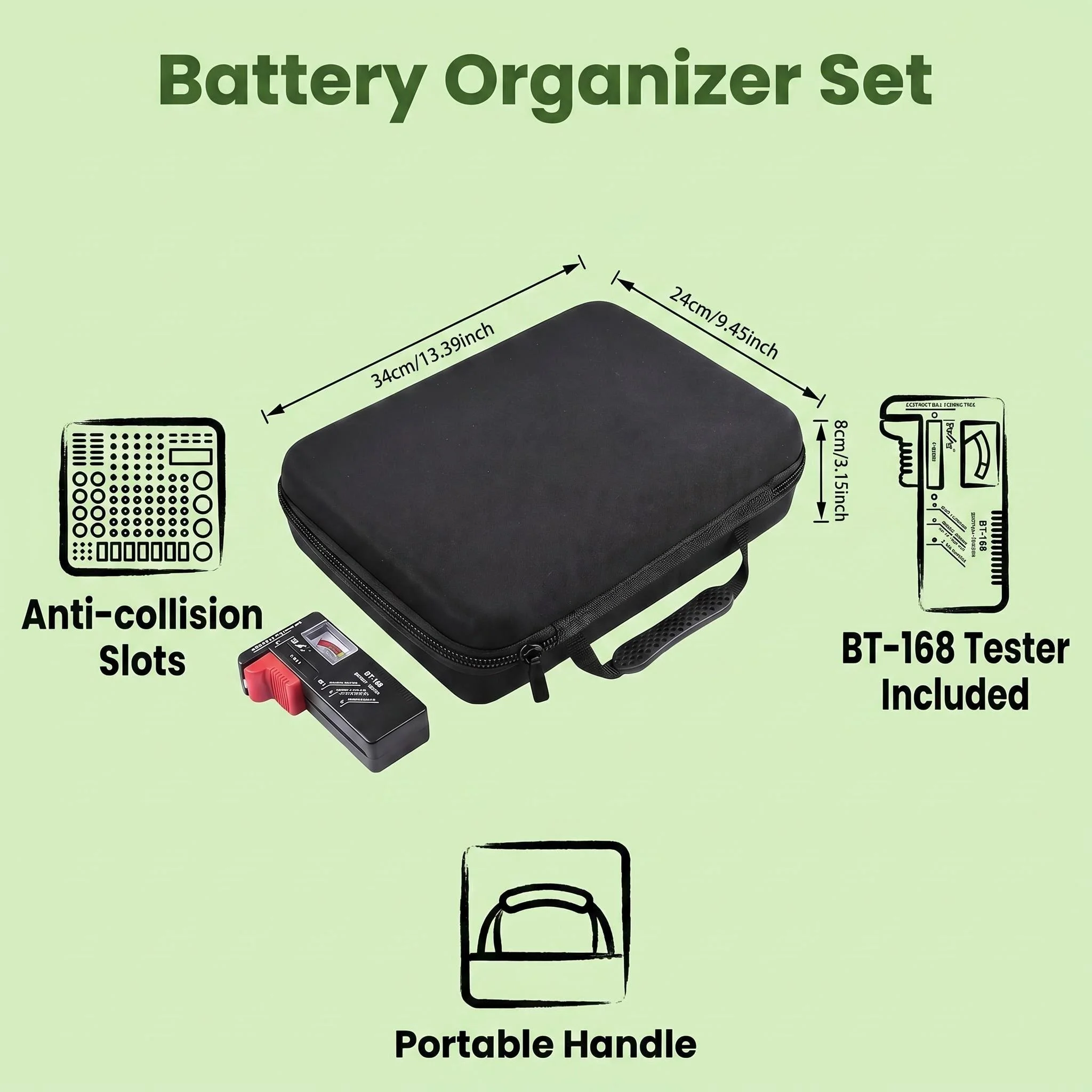 Battery Organizer Storage Case Box with Tester Checker, 200+ Batteries Holder Bag Fits for AA AAA AAAA 9V C D Lithium 3V LR44